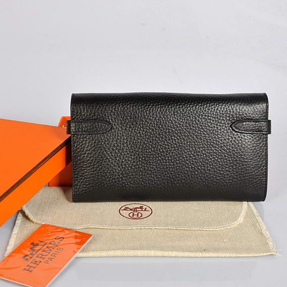 High Quality Hermes Kelly Wallet Togo Leather Bi-Fold Purse A708 Black Fake - Click Image to Close